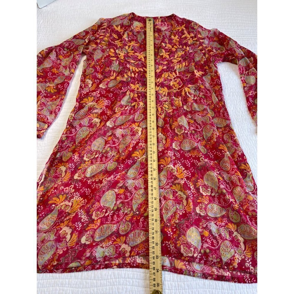 Raj Womens 100% Silk Long Sleeve Floral Tunic Cover-Up SZ L Boho Peasant - Picture 13 of 13